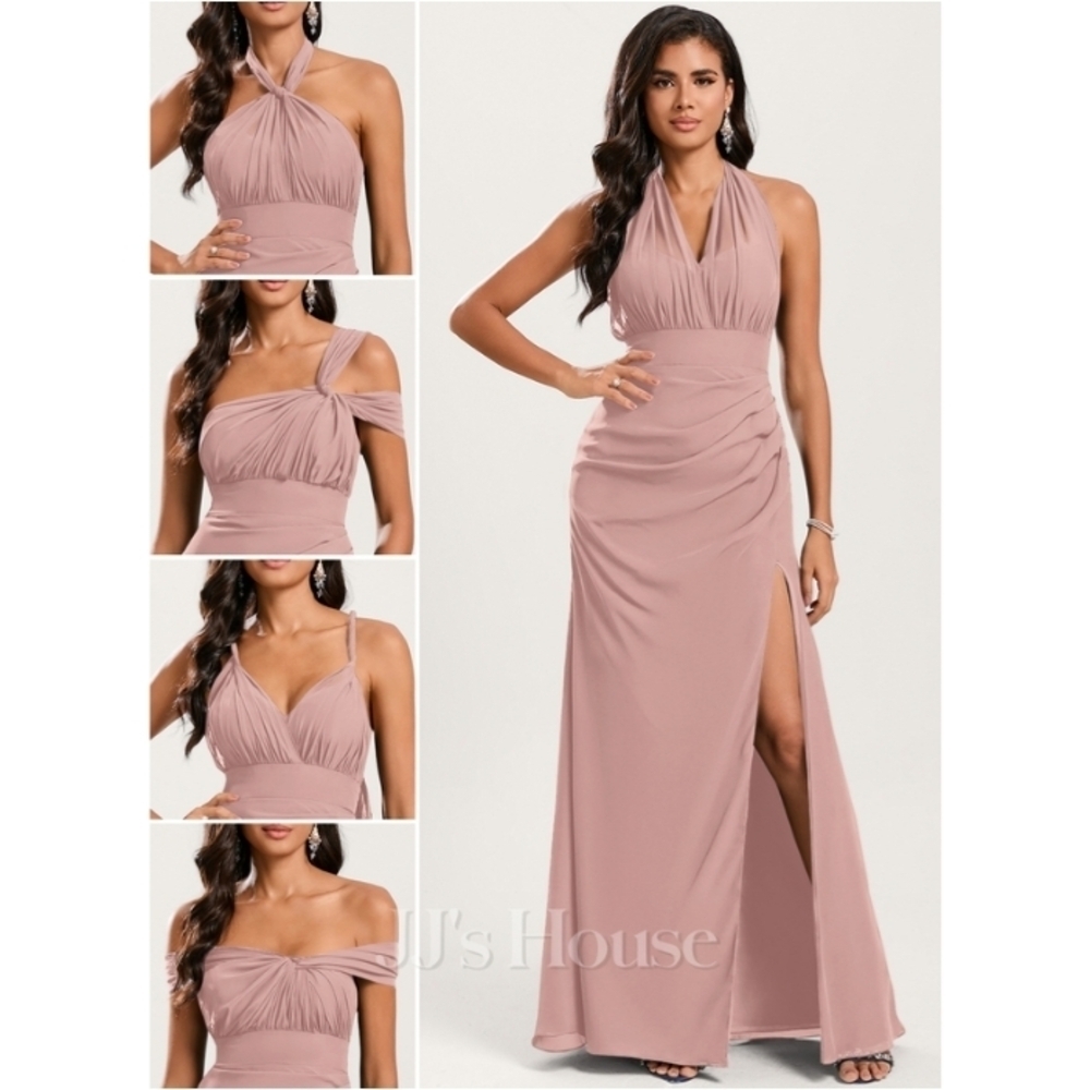 JJ's House Dusty Rose Convertible Mermaid Off Shoulder Chiffon Dress NWT Size 14 - Picture 1 of 14
